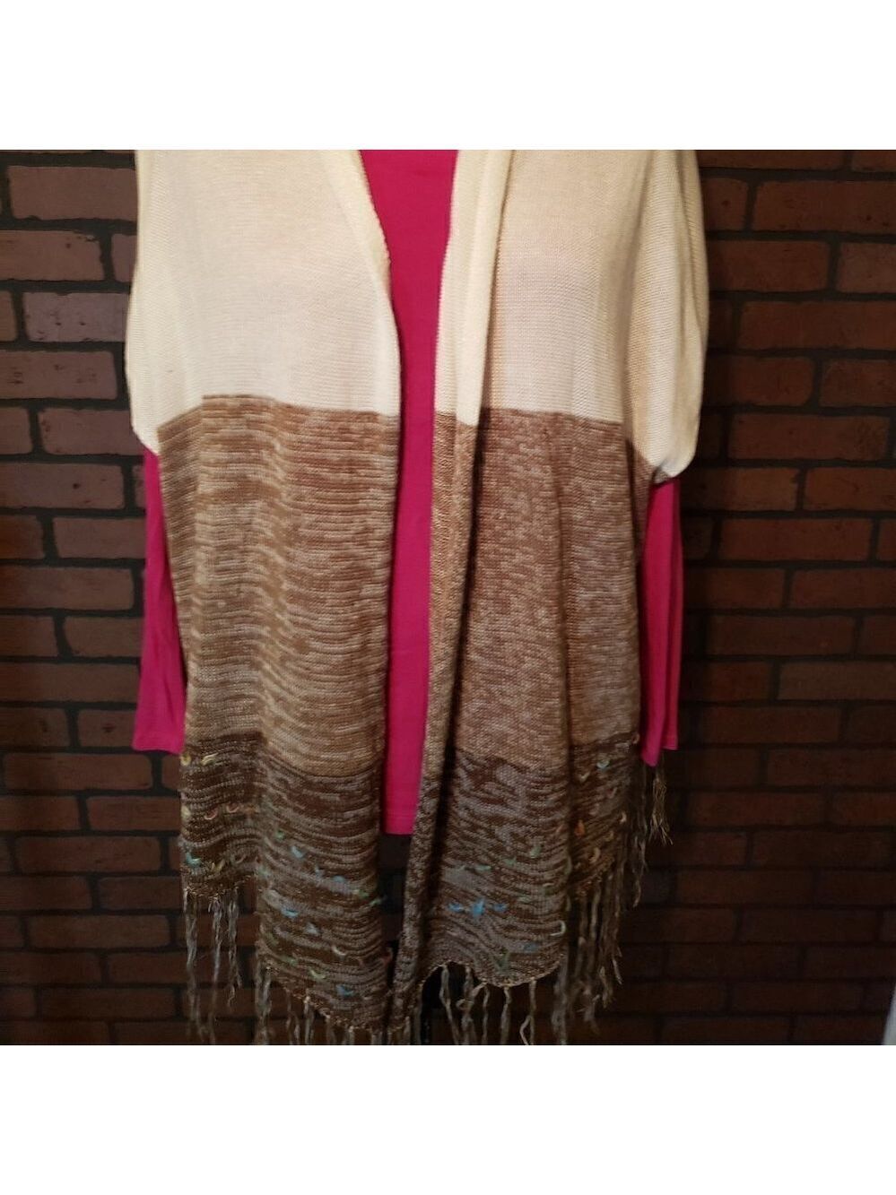 S Twelve Brown Fringe Open Kimono Style Jacket